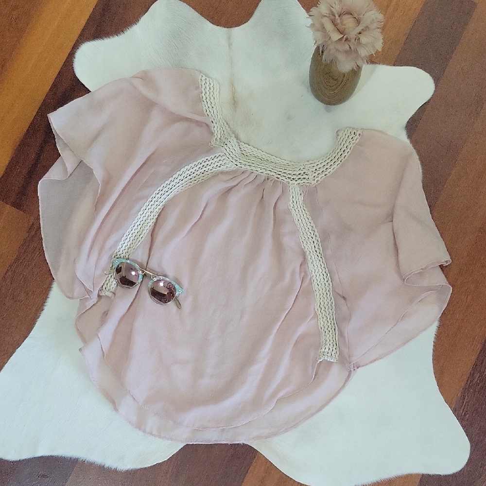 Love Stitch Pink Flowey Top With Crochet Accents M